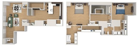 Floor plan for 2 beds, 2.5 baths, 2025 sqft